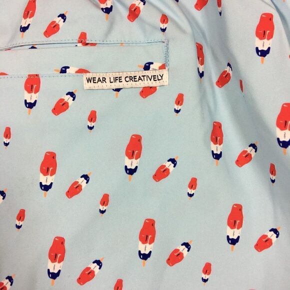 Public Art Swim Shorts Green Size L Drawstring Liner Elastic Popsicle Print NWT - Picture 3 of 7